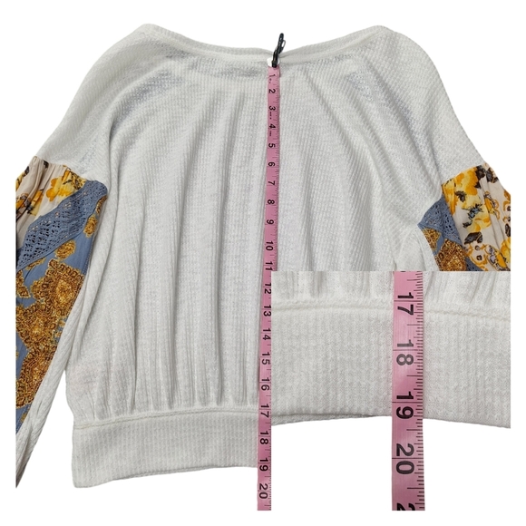 Free People Casual Clash Balloon Sleeve Oversized Waffle Thermal Top Medium - Picture 9 of 11